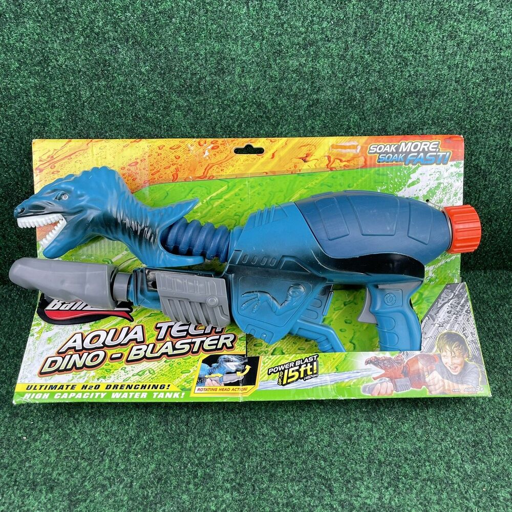 Banzai Aqua Tech Dino Blaster Dinosaur Water Gun Shoots 15ft New Pump And Shoot
